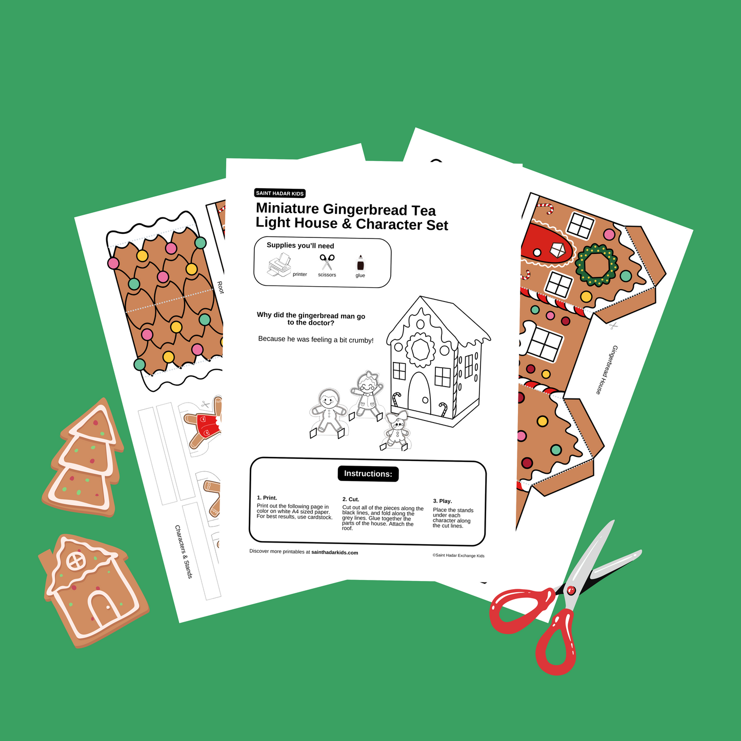 Printable Miniature Gingerbread Tea Light House & Character Set