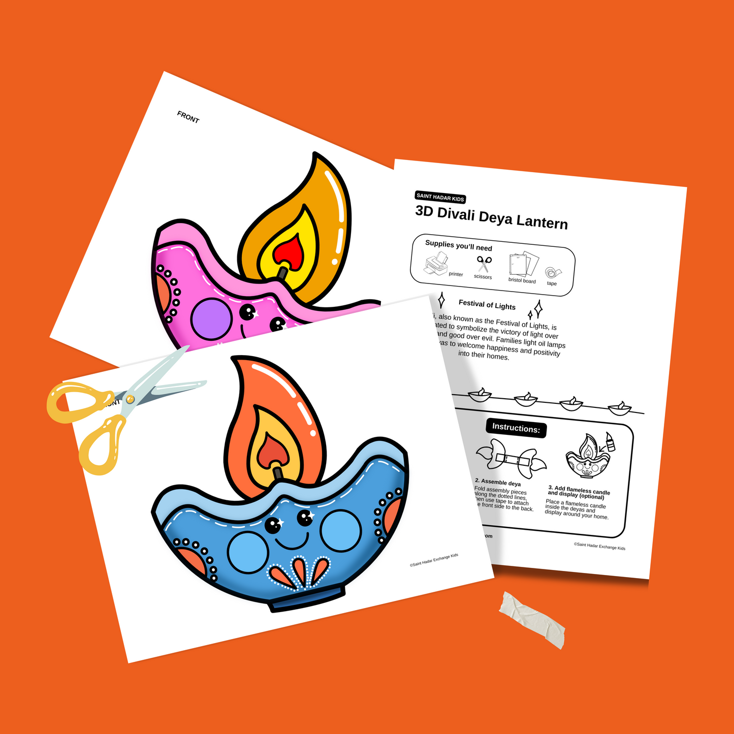 DIY 3D Diwali Deya Paper Lantern Craft